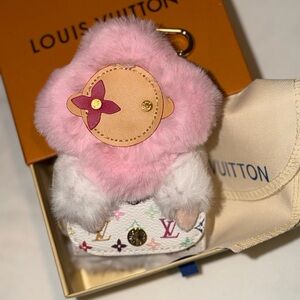 Pink Fur Ear Bud  Charm Bag Accessory